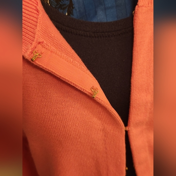 Lilly Pulitzer Medium Pink Cotton Knit 3/4 Sleeve Cardigan - Picture 5 of 9